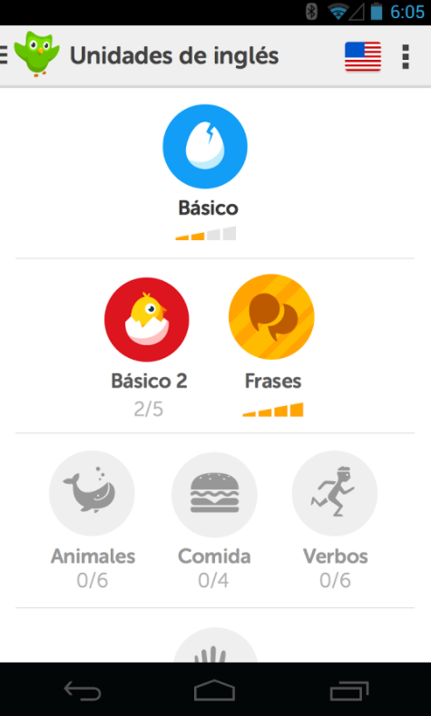 Captura de pantalla de la aplicación Duolingo