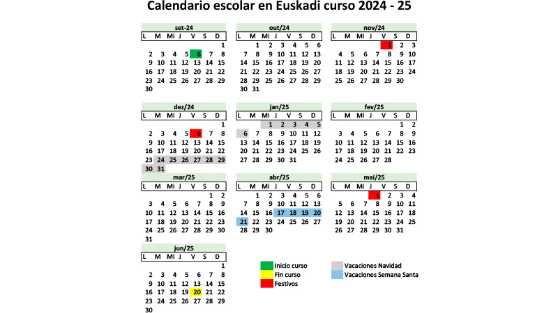 Calendario escolar Euskadi 2024 2025