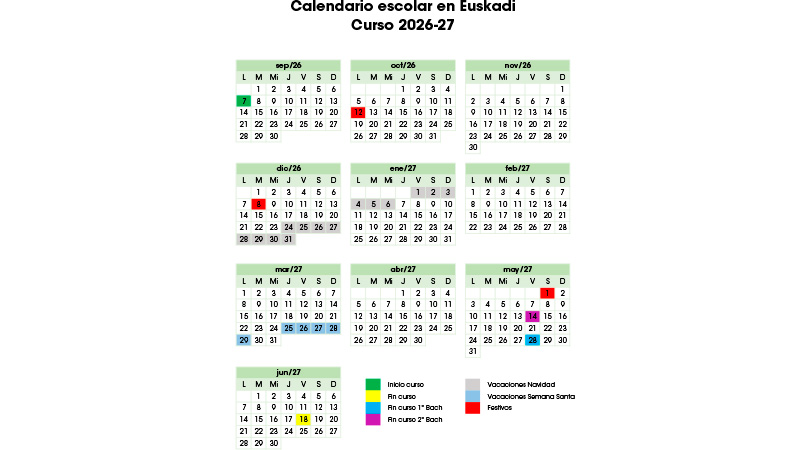 Calendario escolar Euskadi 2026 2027